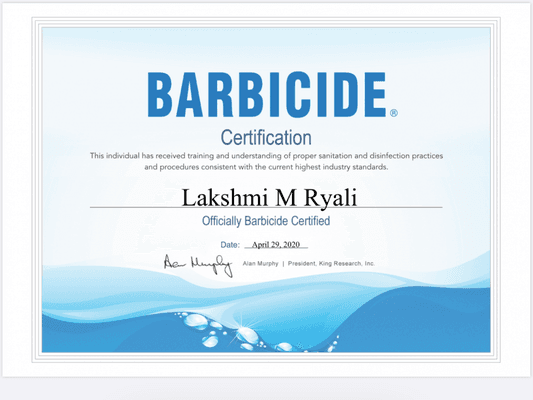 Barbicide certified