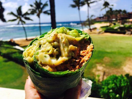 Live burrito enjoyed at the beach