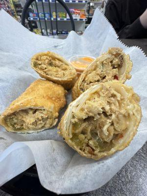 Boom boom chicken cheesesteak egg rolls