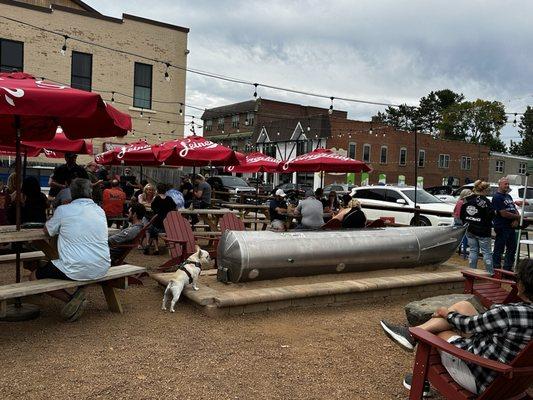 Outdoor space, including pontoon fire pit