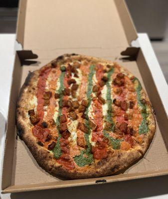 Tri-Color Pizza with added Chicken Topping