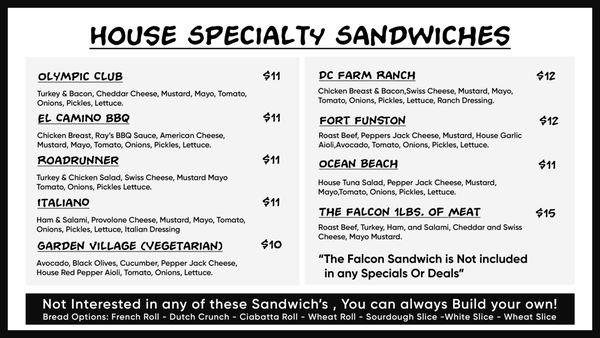 Our New House specialty sandwiches Menu