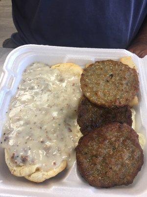 Breakfast platter with biscuits & gravy and sausage