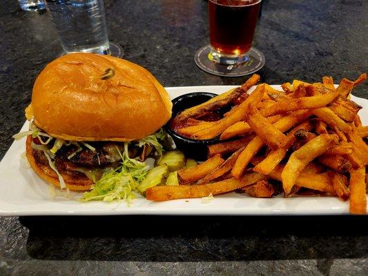 Double Bacon burger and fries.