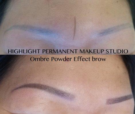 ombre powder effect brows performed using nano needle