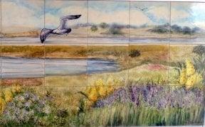 Detail of "Flora and Fauna" tile mural, 9' x 3'