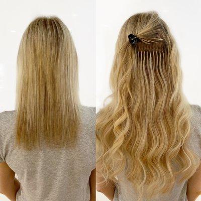 Before and after I-tip hair extension professional install.
Best hair extension salon!