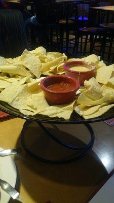 Chips and dip trio (queso, salsa, and guacamole out of the pic)