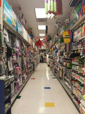 Stuffing, balloons, cards, and bags. One of many isles at Party city.