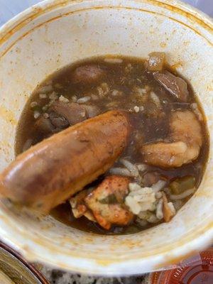 Gumbo- rice, sausage, shrimp, crab legs