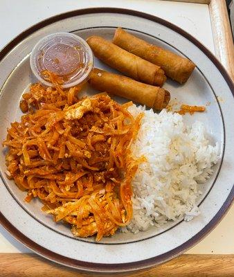 To Go Order, Pad Thai with chicken with an order of Siam rolls (egg rolls)