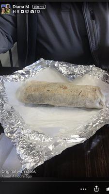 Original burrito with steak