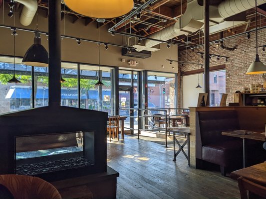 Inside dining at Caffè Nero, Jamaica Plain