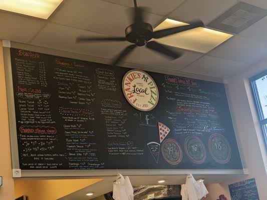 Menu board at Frankies NY Pizza, Simpsonville