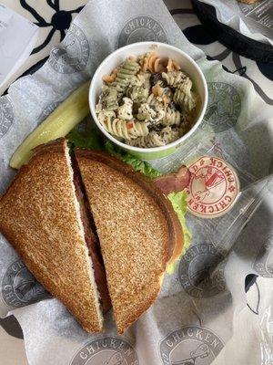 Pimento Cheese BLT Sandwich and Pasta Salad