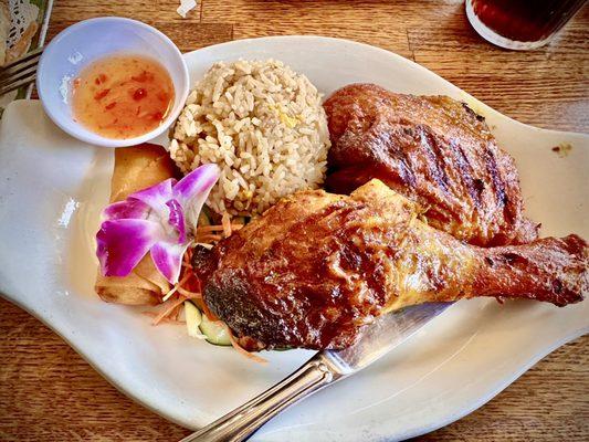 Lunch special: bbq chicken. It comes with one eggroll