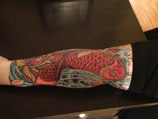 Koi and Lotus half sleeve by Tom D