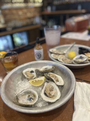 Steamed and raw blue point oysters