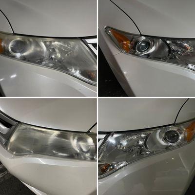 Before/after of the headlight restoration on my 2013 Toyota.  Headlights look brand new now!