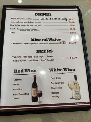 Alcohol menu