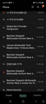 calls to from barrister Hemmersbach and warehouse and at&t  morning calls