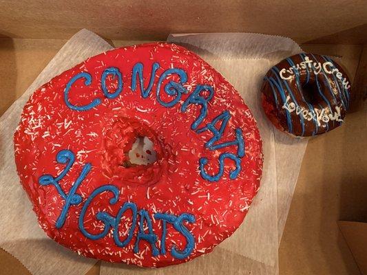 Start to summer special donut cake congratulating the 4 Hughes boys for a great school year.  They are the greatest of all time.