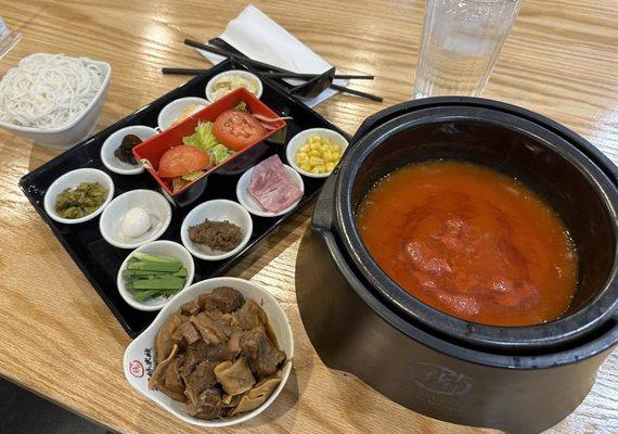 Beef brisket noodles and tomato soup