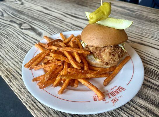 Fried Chicken Sandwich with Sweet Potato Fries