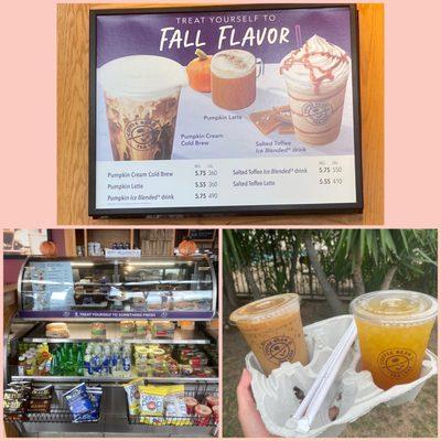 Cold BrewCold Brew Vietnamese Coffee, Cold BrewMango Cold Brew Tea, Fall Flavor menu, & pastry and grab n' go case.