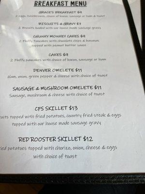 Breakfast menu