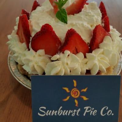 Strawberry Shortcake Cream Pie; Vanilla custard, crumbled Vanilla Scone, Fresh Strawberries Fresh Whipped Cream!