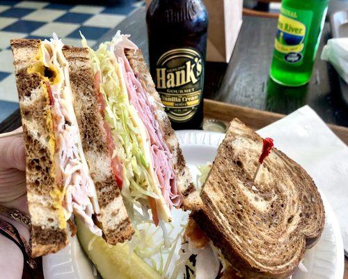 Club sandwich on Marble Rye (I subbed the American & Swiss cheese out for Swiss & Harvati)