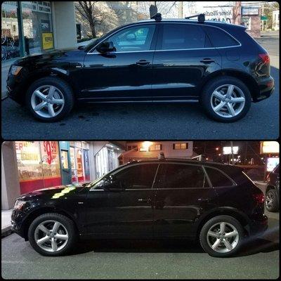 Before and after tints on my wife's car done by Shore Customs