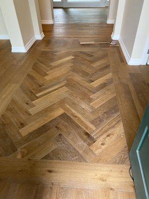 Custom herringbone entryway