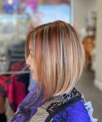 Copper and light blonde highlights mix with coffee blond base#yashihairsalon#highlight#copperhair#byJoyce