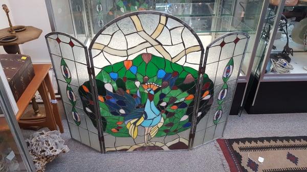 stained glass fire place screen