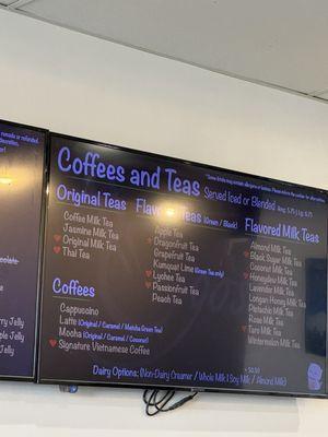 Coffees and Teas Menu