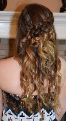 Half-up romantic braided updo with balayage color