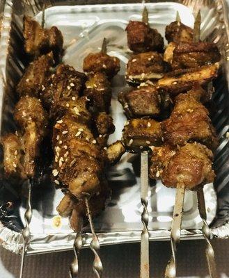 Lamb ribs skewers .. a little gamey