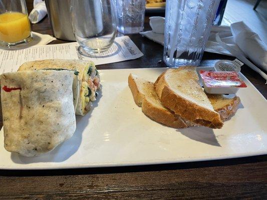 Breakfast wrap with side of toast