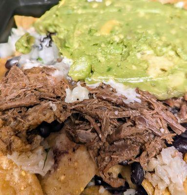 Close up of brisket nachos