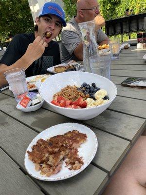 Fruit and yogurt, and the best corned beef hash we had ever eaten!