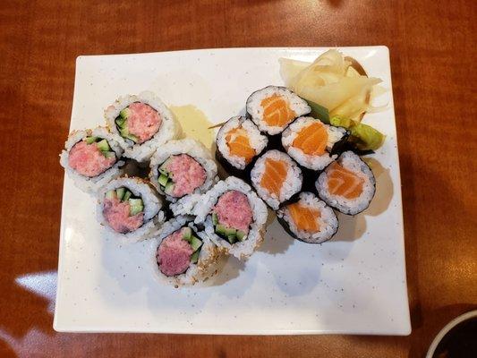 Spicy tuna roll, salmon roll