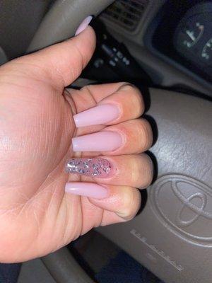 Pink powder acrylic nails by Tim