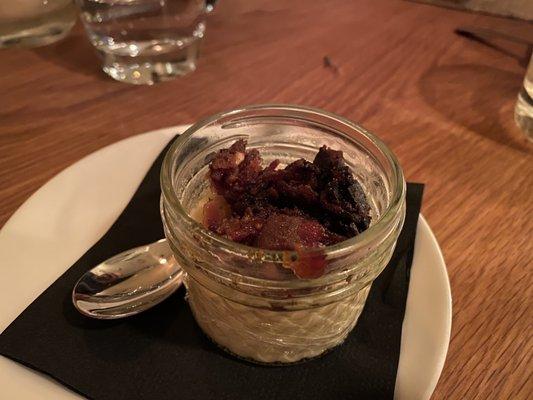 Maple creme brulee with candied bacon jam