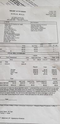 This is our tow bill.... it doesn't make any sense! All they did was tow the car. We didn't want them to fix it. Temper tantrum?