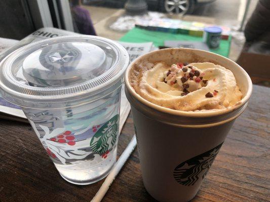 Small cherry mocha and water without ice