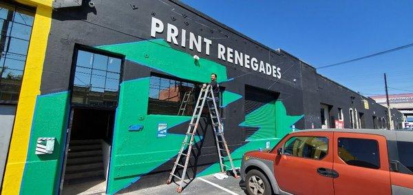 Finishing touches on our new paint job of our storefront. @zla was a Rockstar for helping us with the layout and painting of this piece.