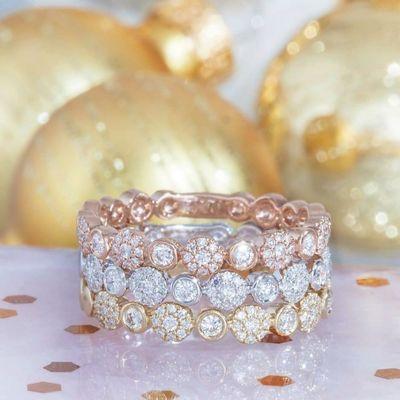 Diamond stacking bands in rose, white & yellow gold!