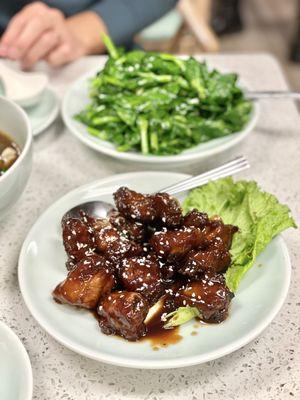 Spare Rib and Sautéed Pea Shoots